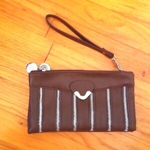 Bacan Chocolate Brown Faux Pebbled Leather Multi-Compartment Wristlet